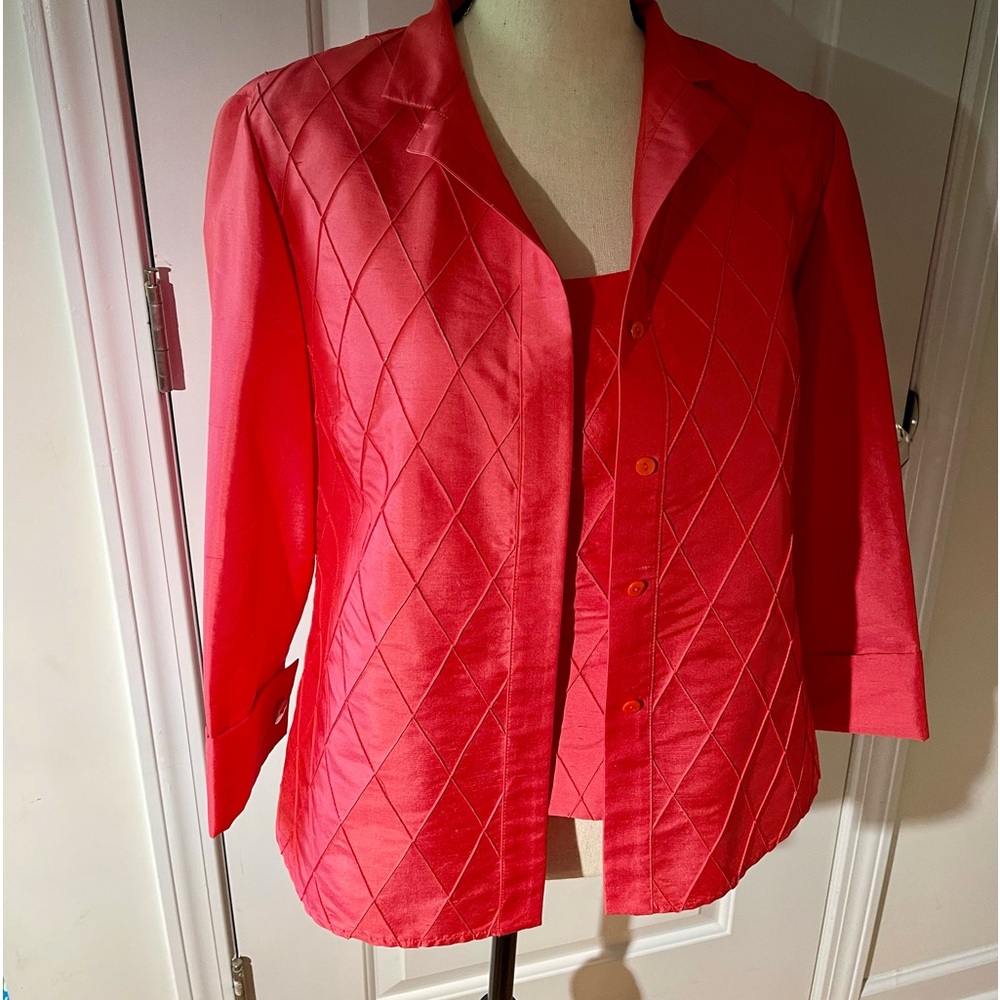 Carlisle 3-Piece Coral 100% Silk Pantsuit